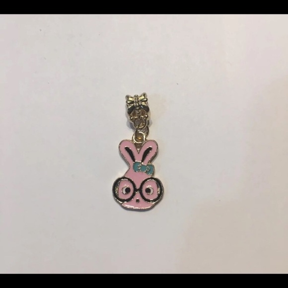 Pink Bunny Rabbit Glasses Dangle Bead Charm - Picture 1 of 1